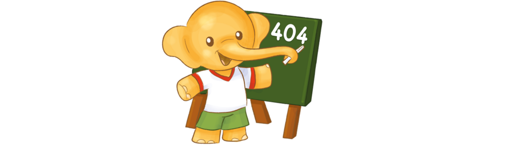 Ein animierter Elefant steht neben einer Kreidetafel und schreibt die Zahl "404" auf die Tafel.